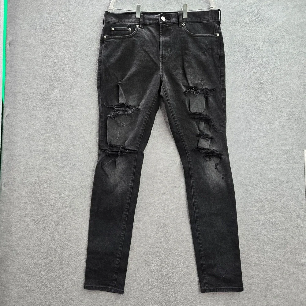 Pacsun‎ Men Pants 32X32 Black Stacked Skinny Distressed Cotton Spandex Pockets
